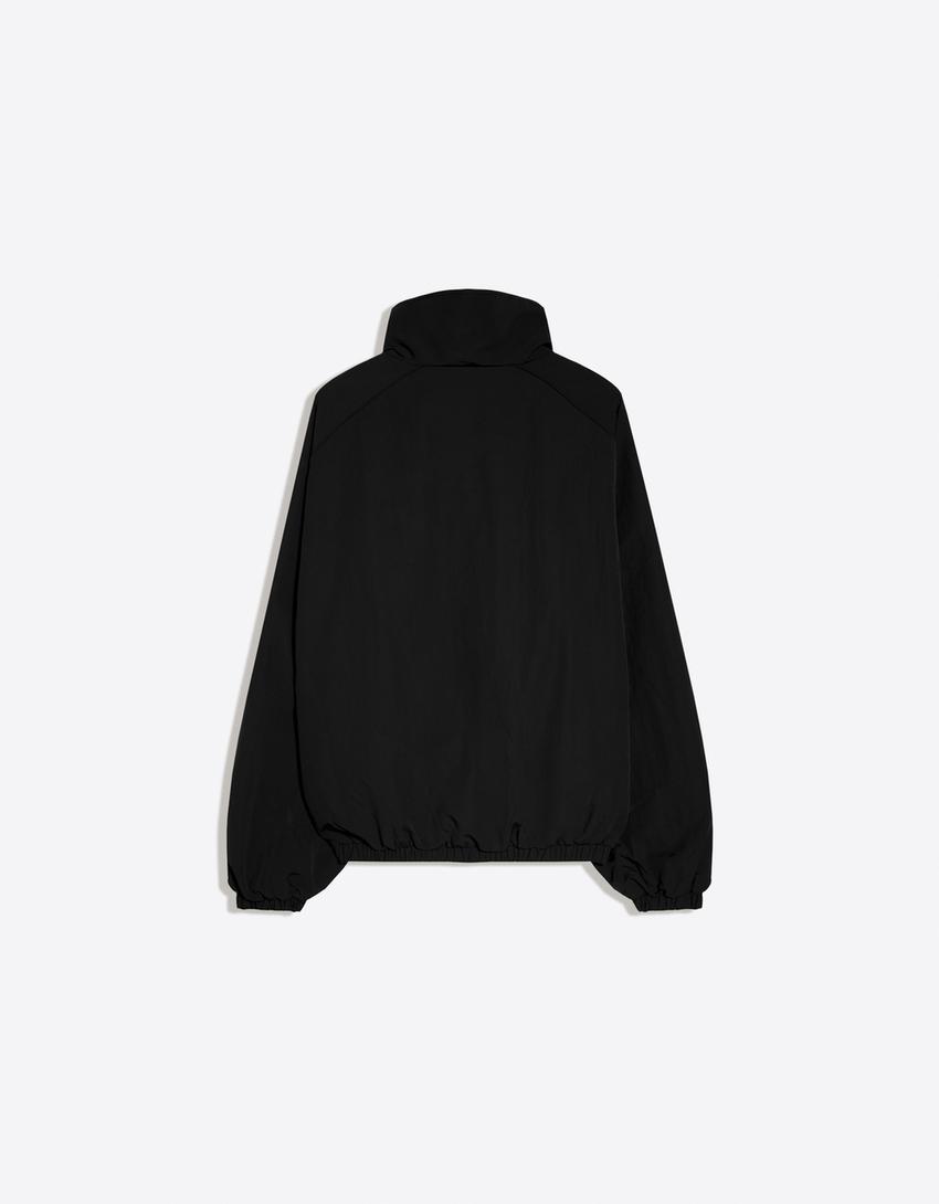 Oversize naylon yarasa kollu ceket-Siyah