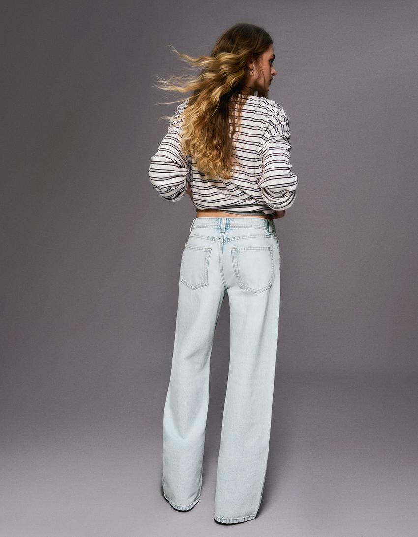 Jeans baggy cintura média-Azul lavado