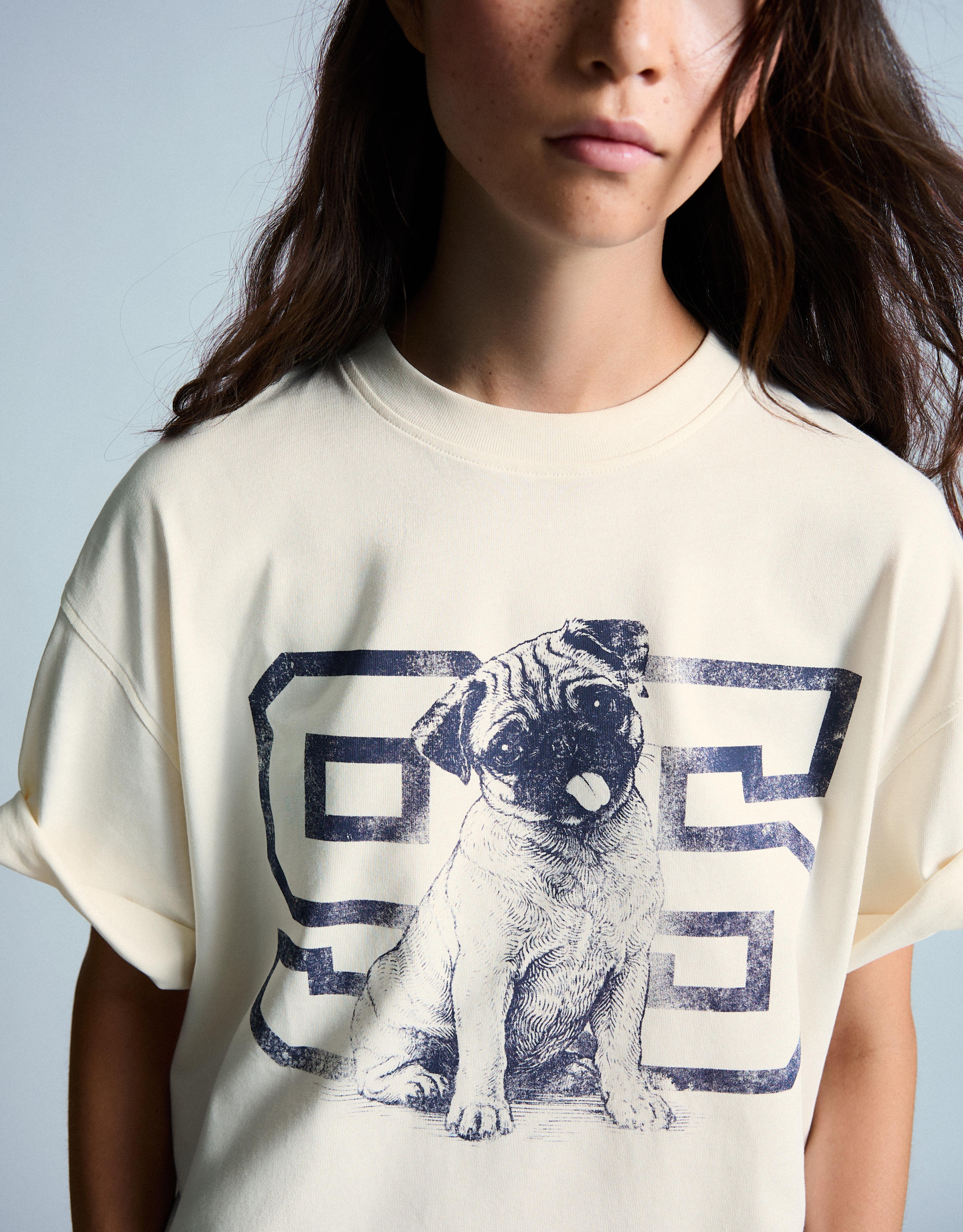 Oversize short sleeve print T-shirt — Cream