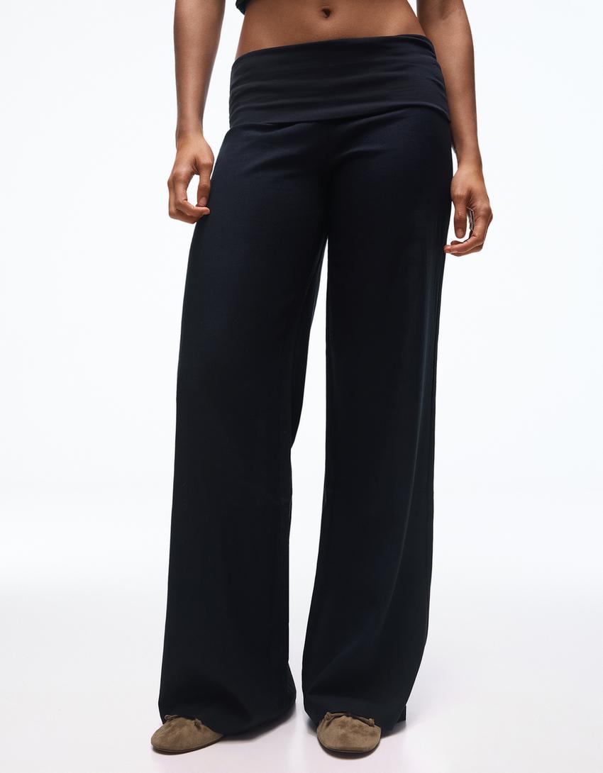 Σετ τοπ και παντελόνι με λινό-Σετ τοπ και παντελόνι με λινό