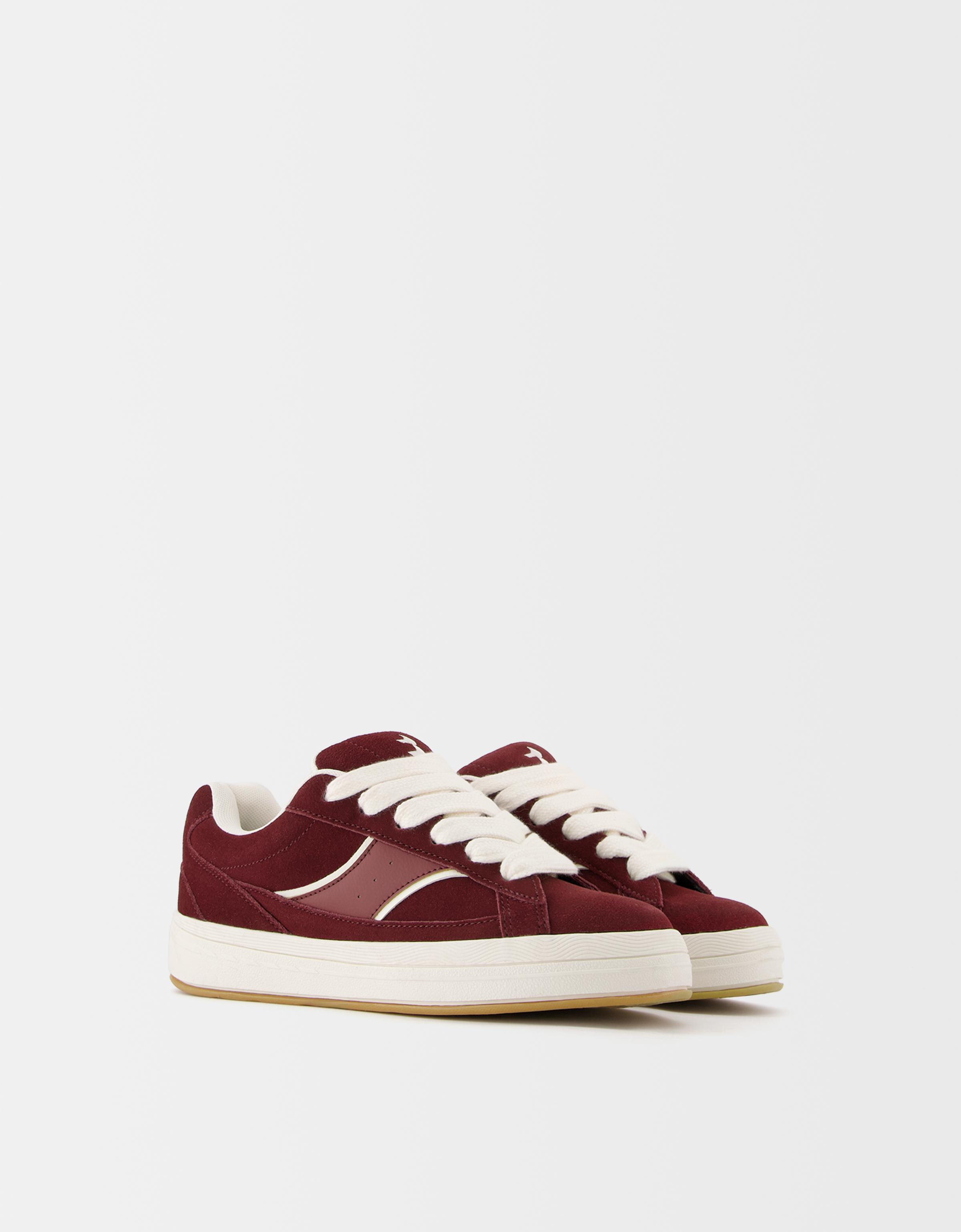 Bershka Skate-Sneaker Aus Leder Damen 37 Granatrot