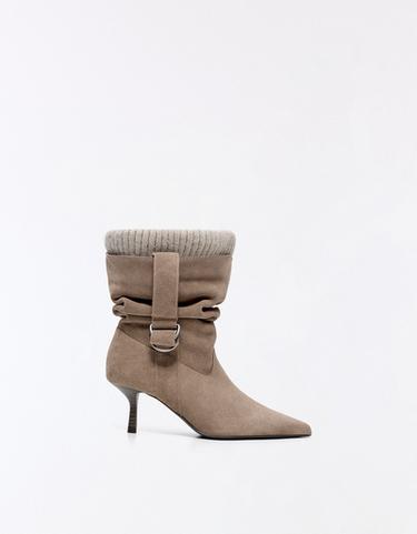 SLOUCHY LEATHER SOCK ANKLE BOOTS — BEIGE 1