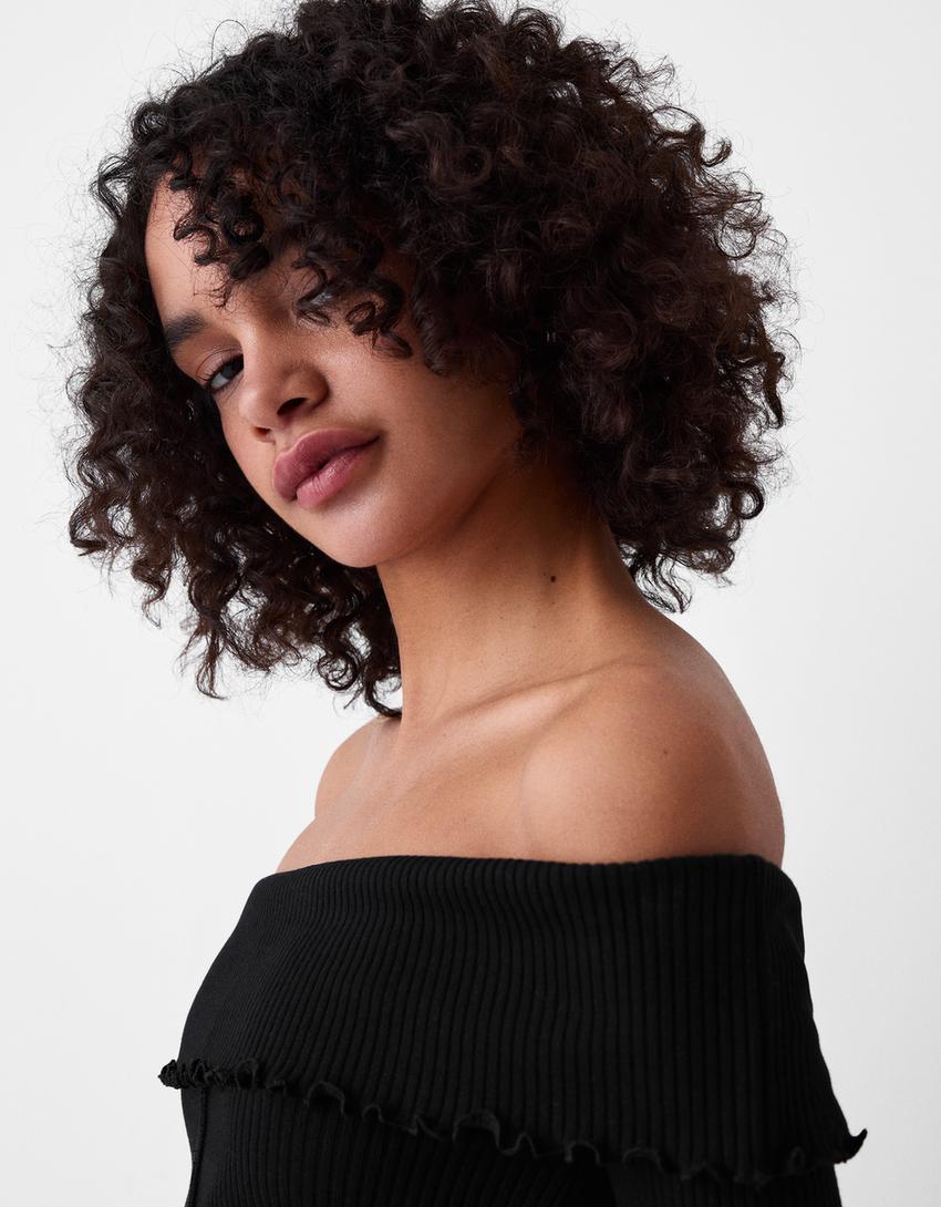 سويتر بياقة باردو وأكمام طويلة-أسود-5