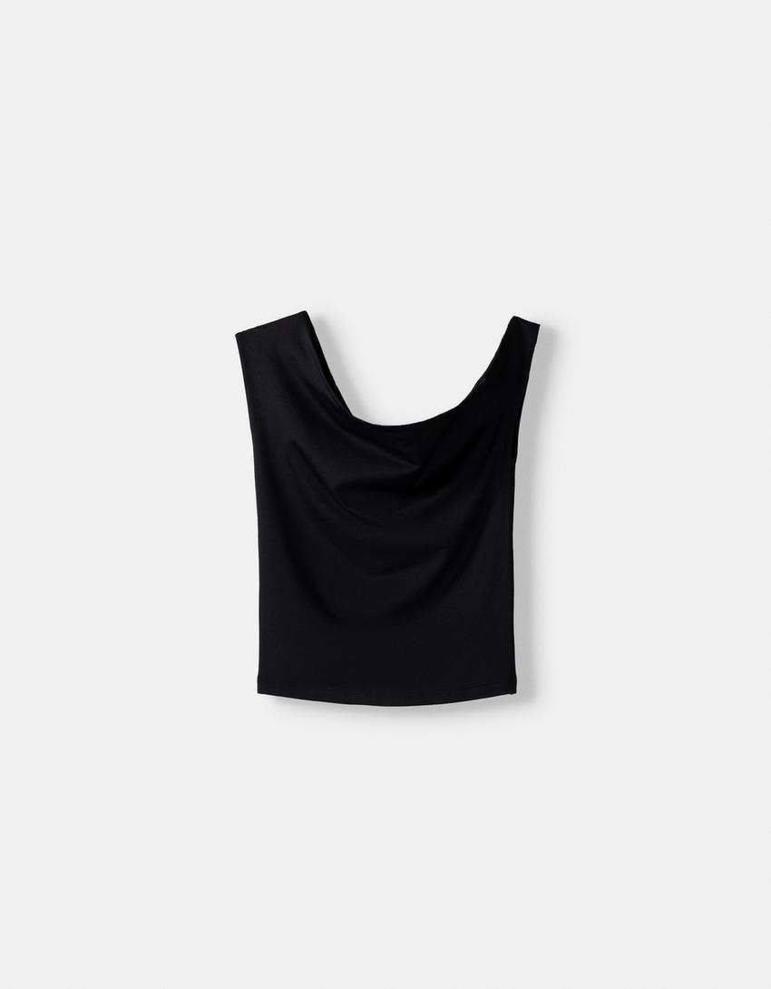 تيشرت غير متماثل بدون أكمام-أسود-5