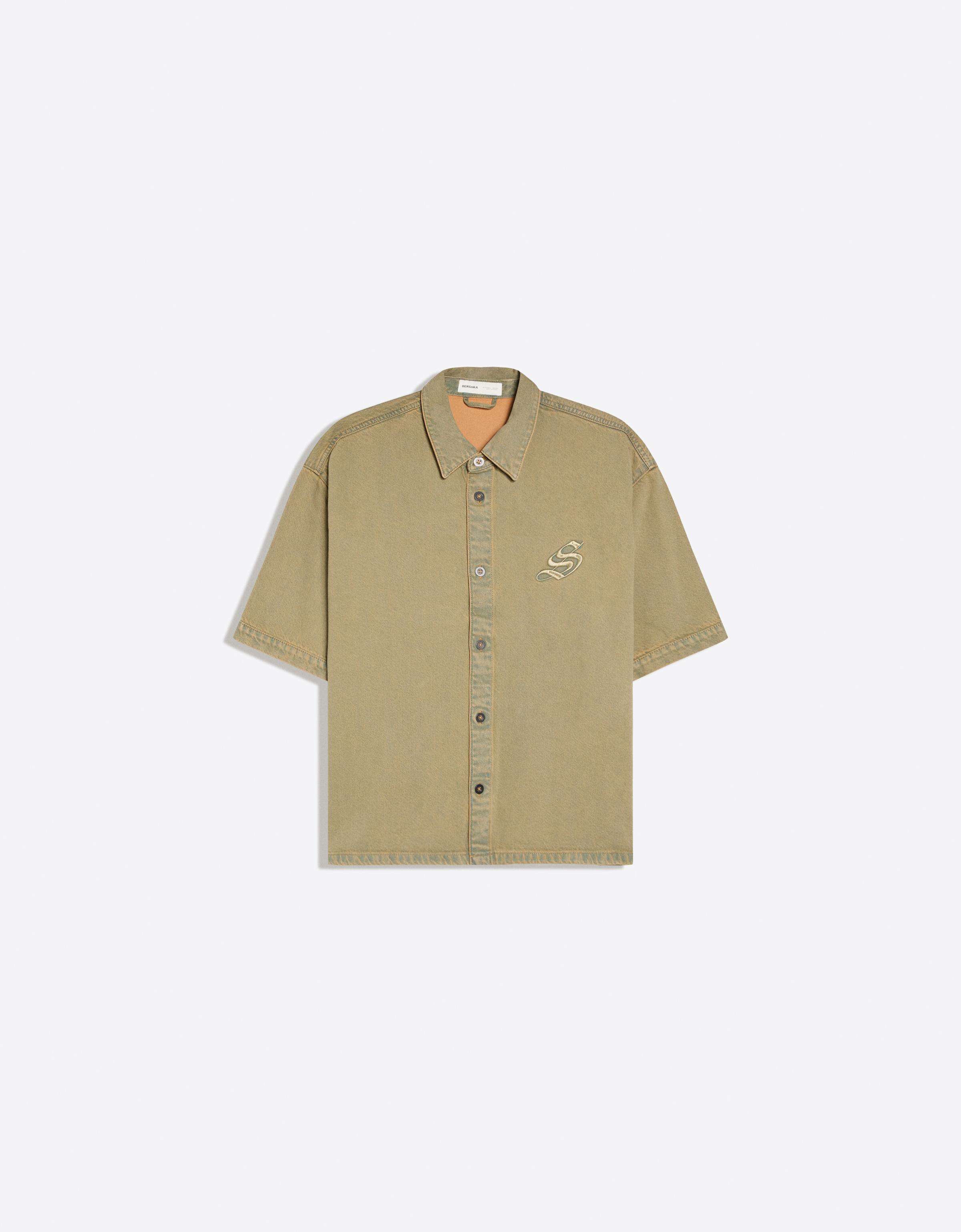 Short sleeve boxy textured shirt — Khaki
