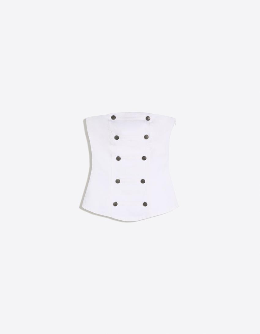 Haut bandeau boutonné-Blanc