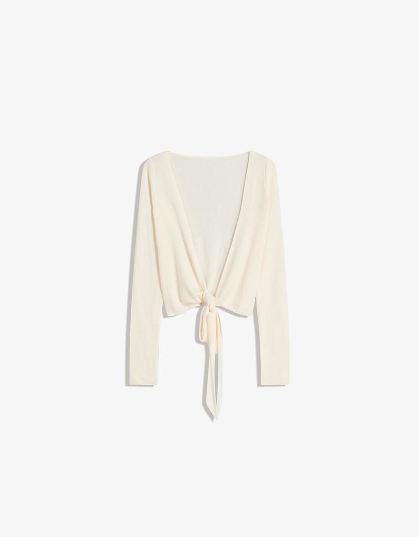 Knotted cardigan-White