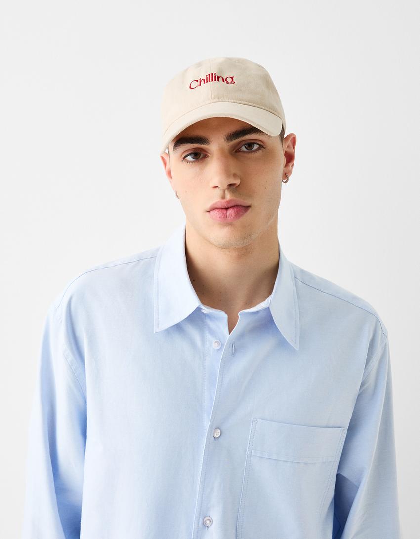 Embroidered cap-Cream-1