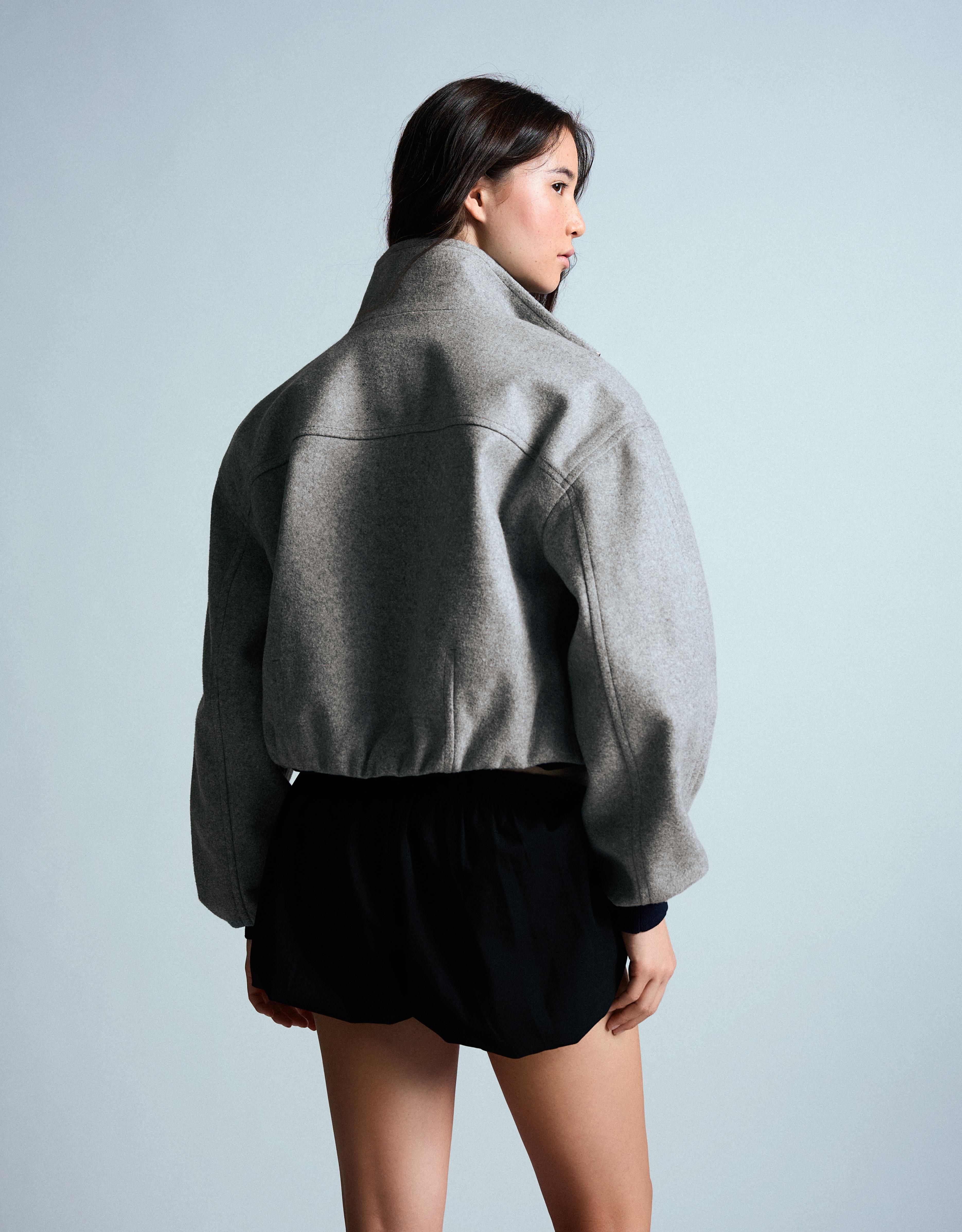 Felt-effect jacket with gathered hem — Grey