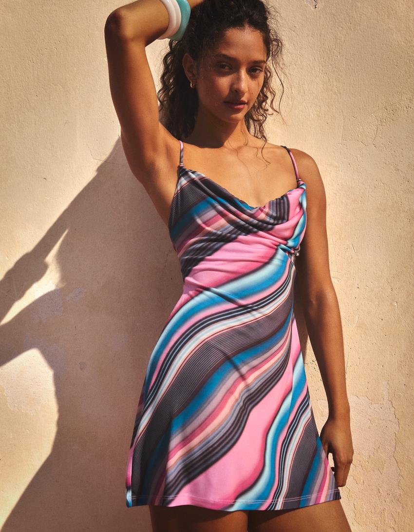 Robe mini encolure américaine-Rose