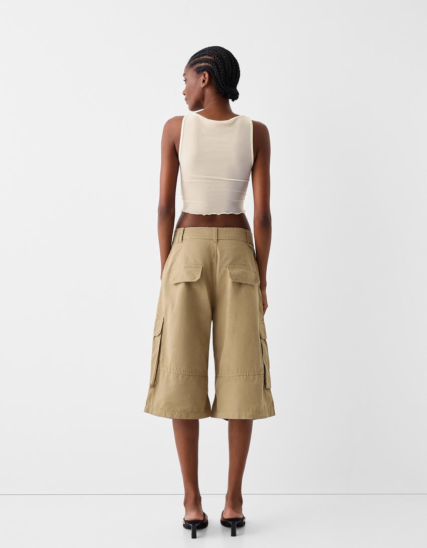 Sleeveless mesh rustic T-shirt-Cream-1