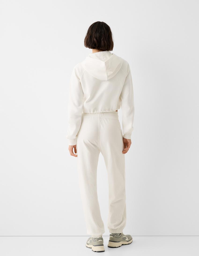 Cropped zip-up hoodie-Off white-1