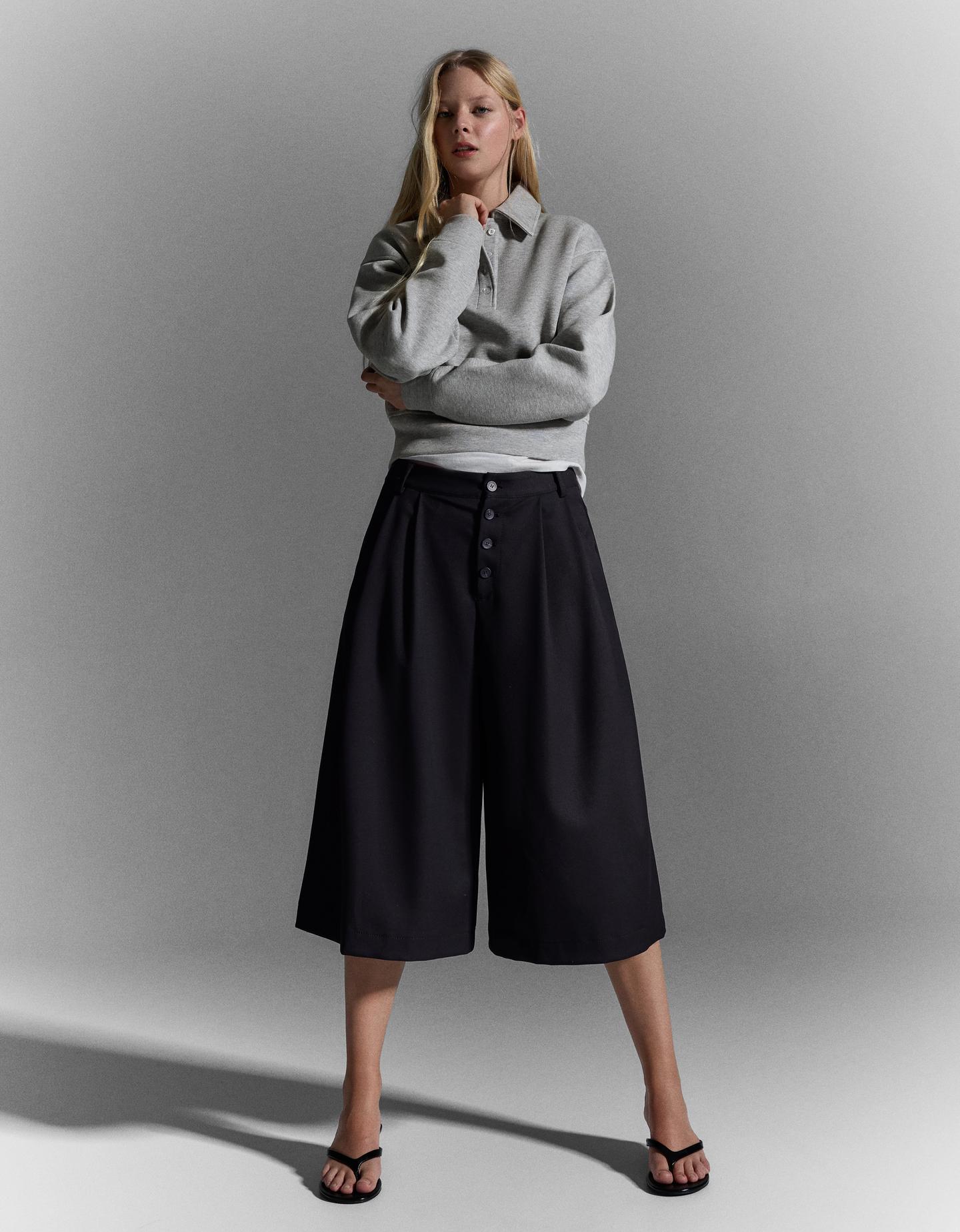 Bershka Bermuda Culotte A Righe Donna 44 (Eur 40) Nero