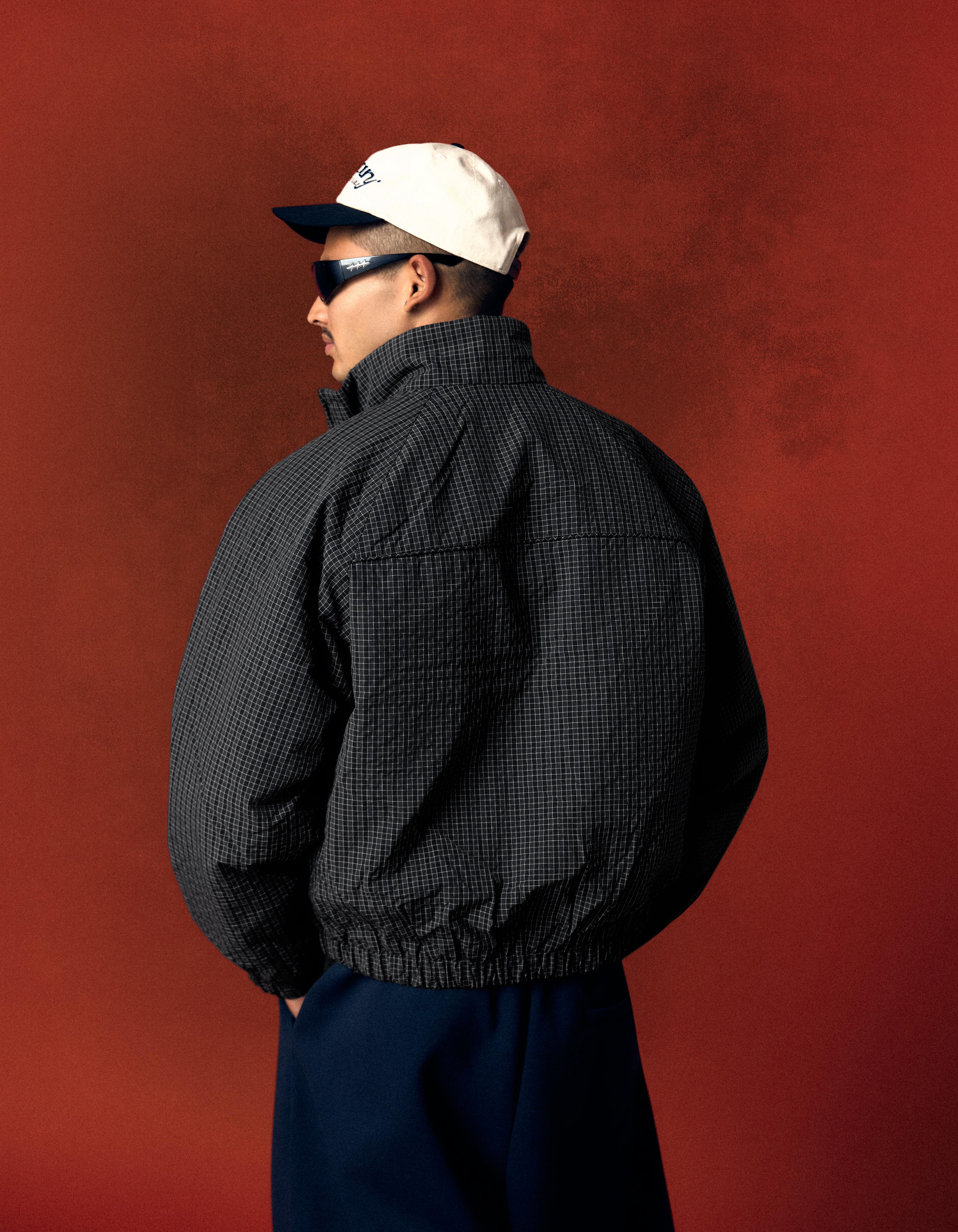 Check zip-up jacket — Black