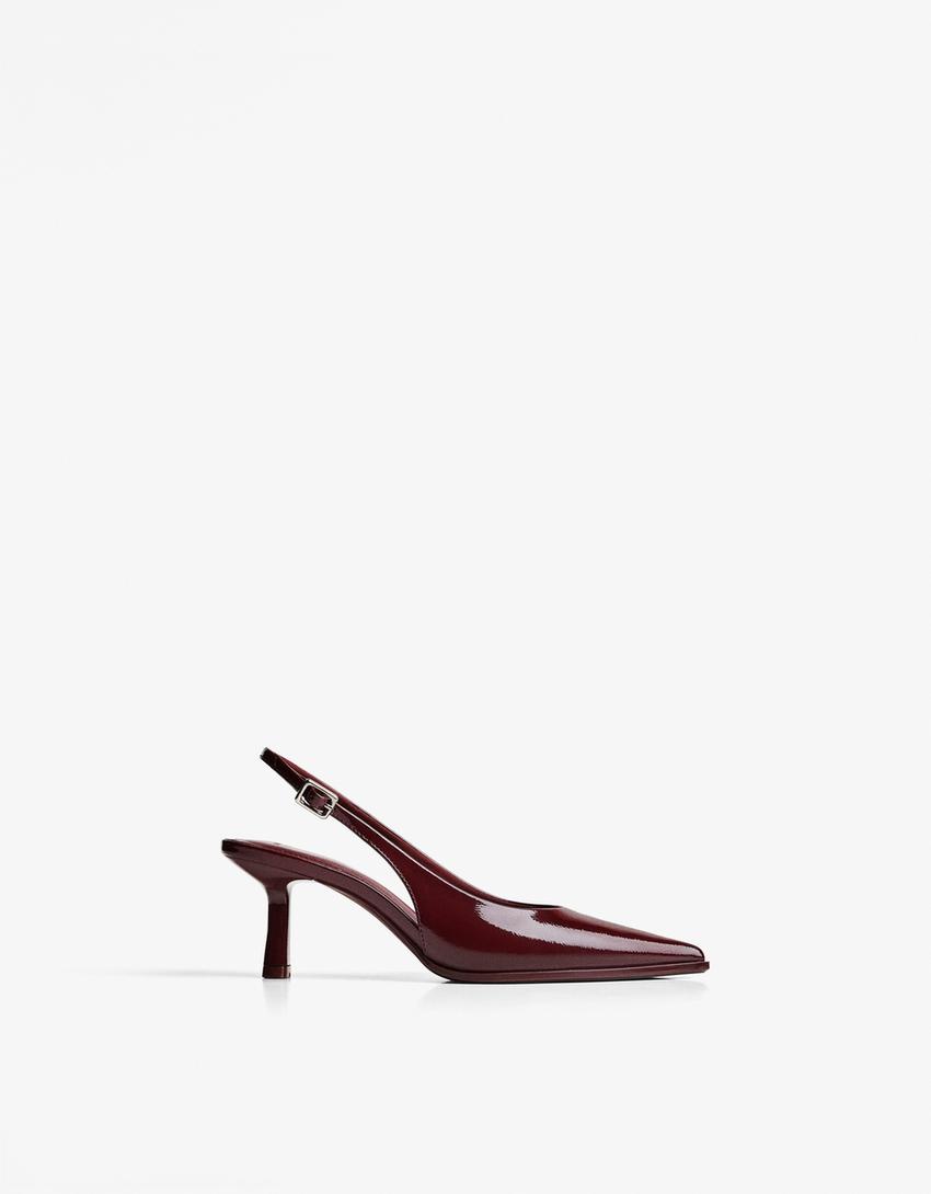 Kitten heel slingback shoes-Maroon