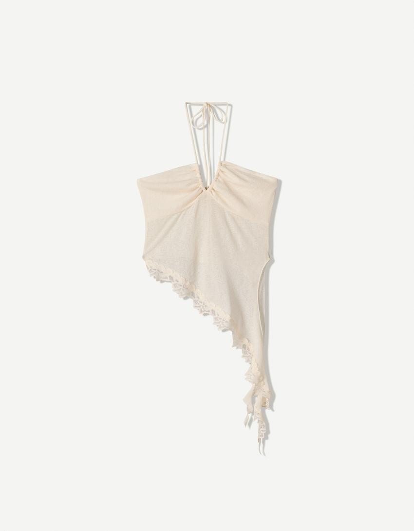 Rustic strappy top with asymmetric hem-Cream-3