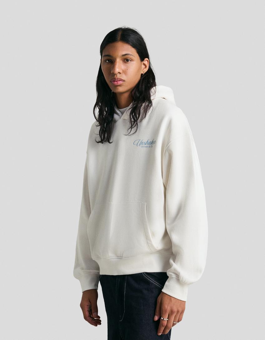 Kapuzen-Sweatshirt mit Print-Weiss