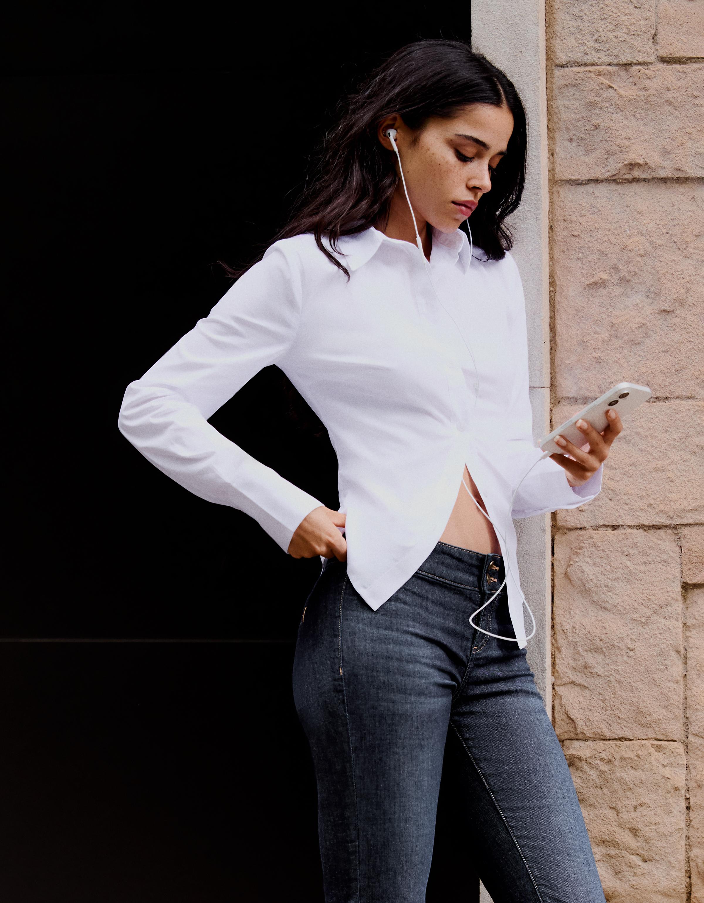 Chemise Ajustée À Manches Longues Xs Blanc