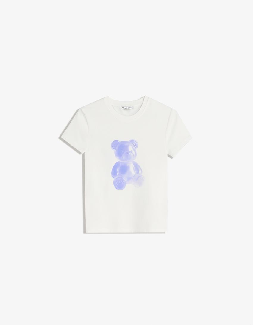 Short sleeve T-shirt with print-Cream