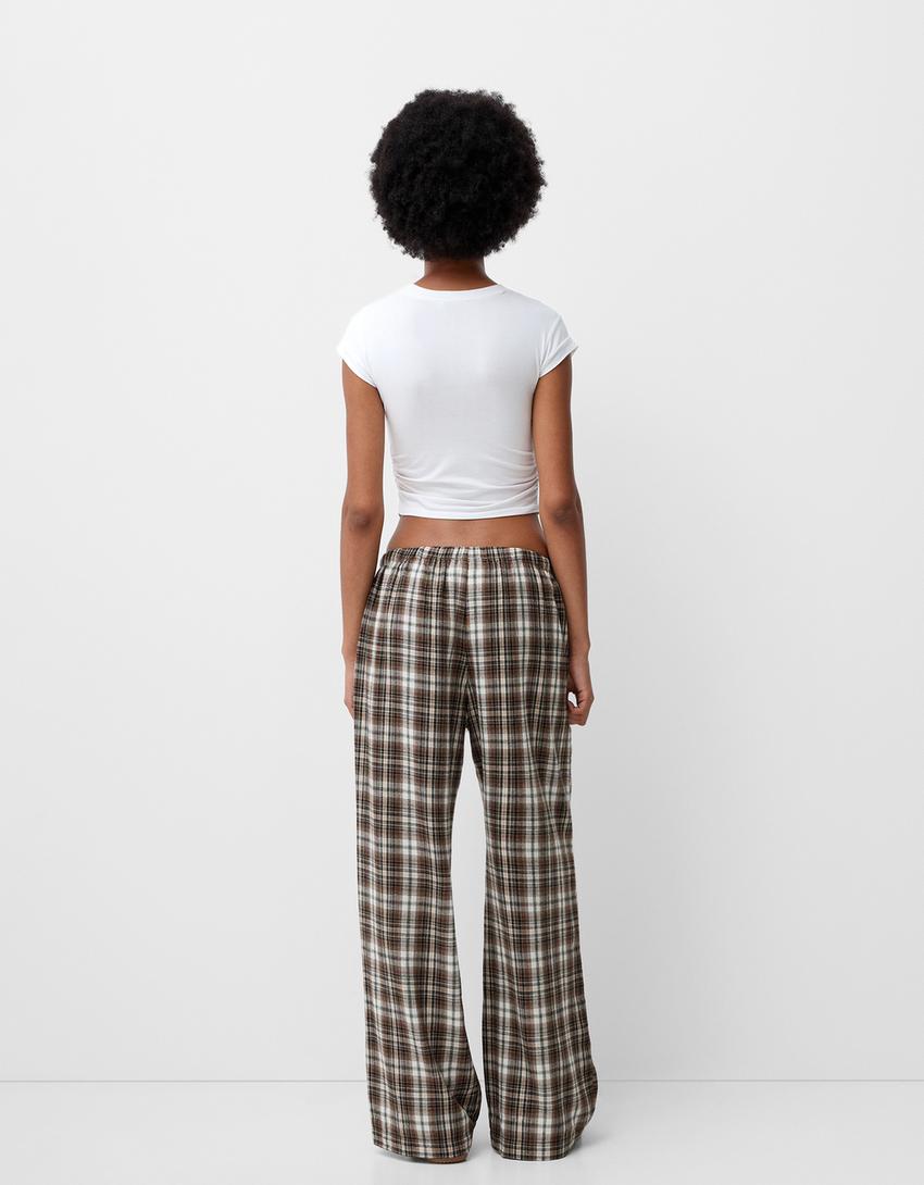 Calças direitas aos quadrados-Marrom-4