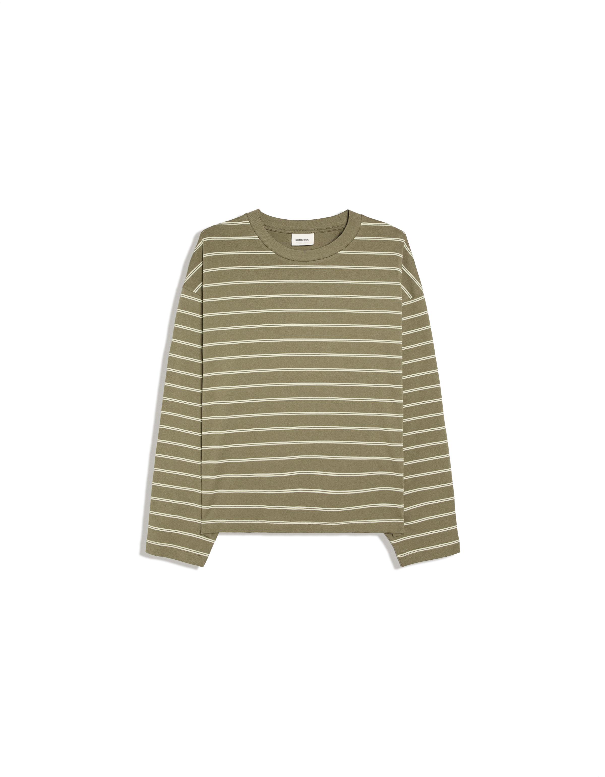 Long-sleeved stripe print T-shirt — Khaki