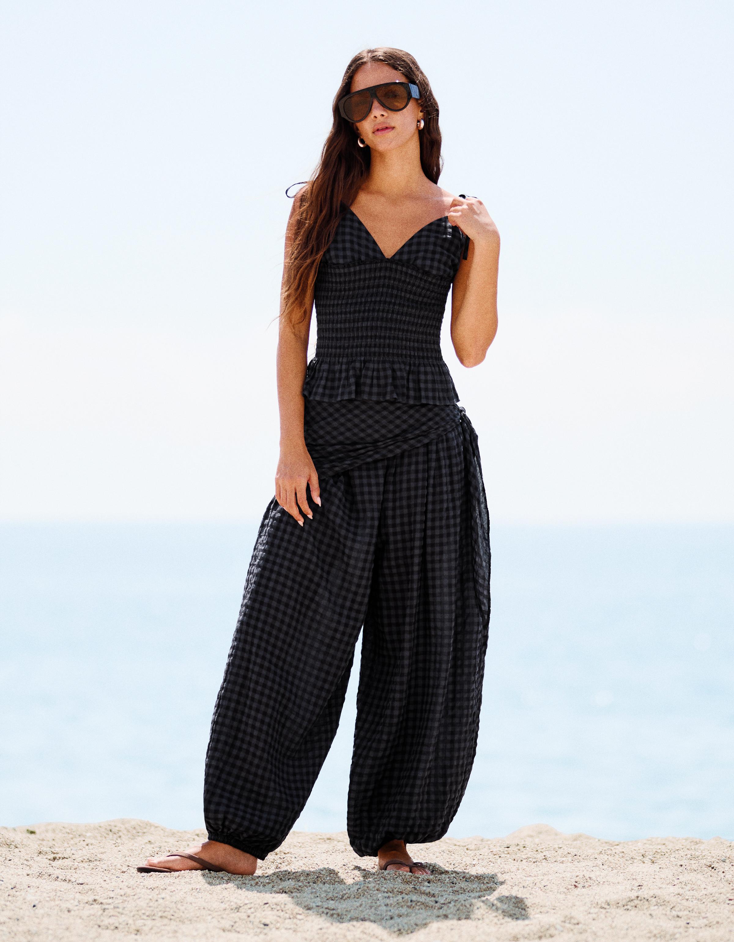 Pantalón Bombacho Con Pañuelo Mujer Xxs Marino