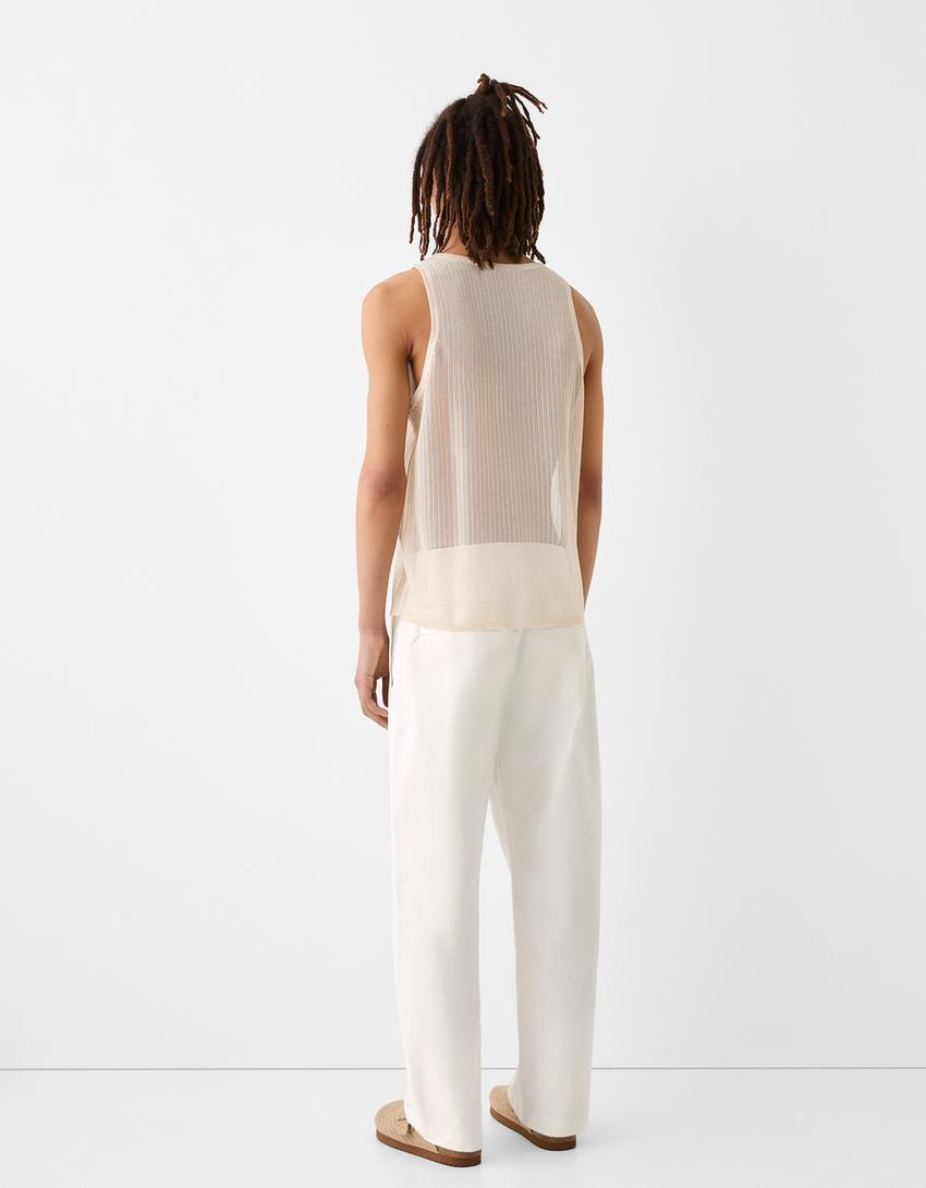 Tailored trousers with darts-Cream-2