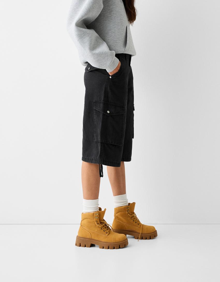 Памучни карго бермуди с разпусната кройка-Черно-3