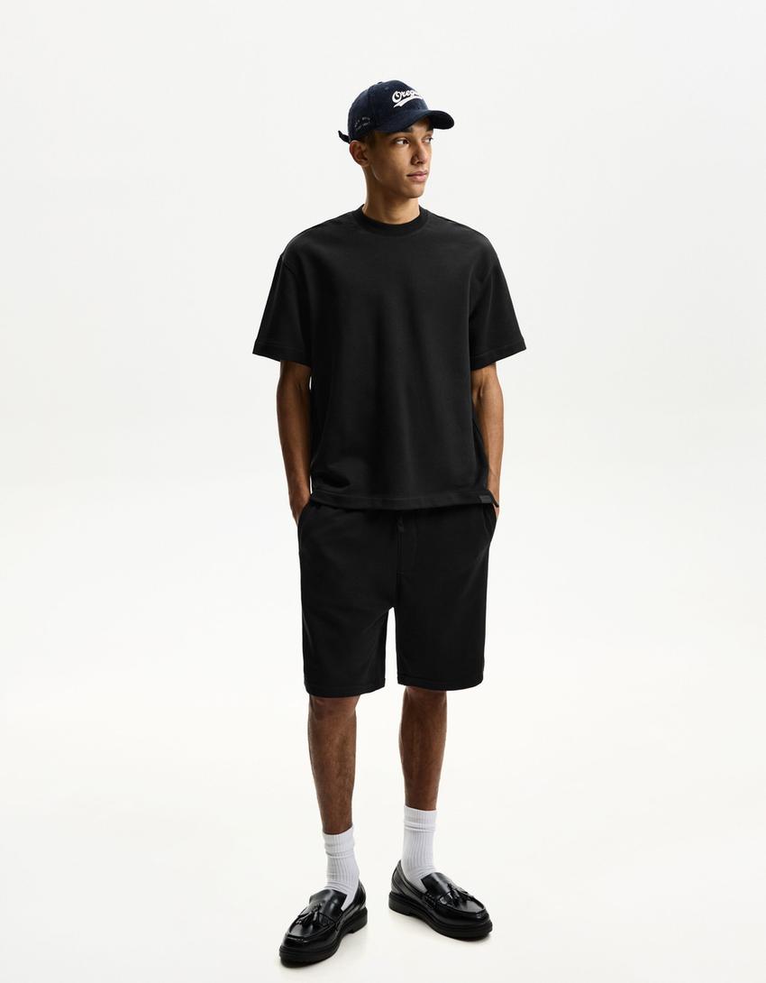 Short sleeve plush T-shirt-Black-3