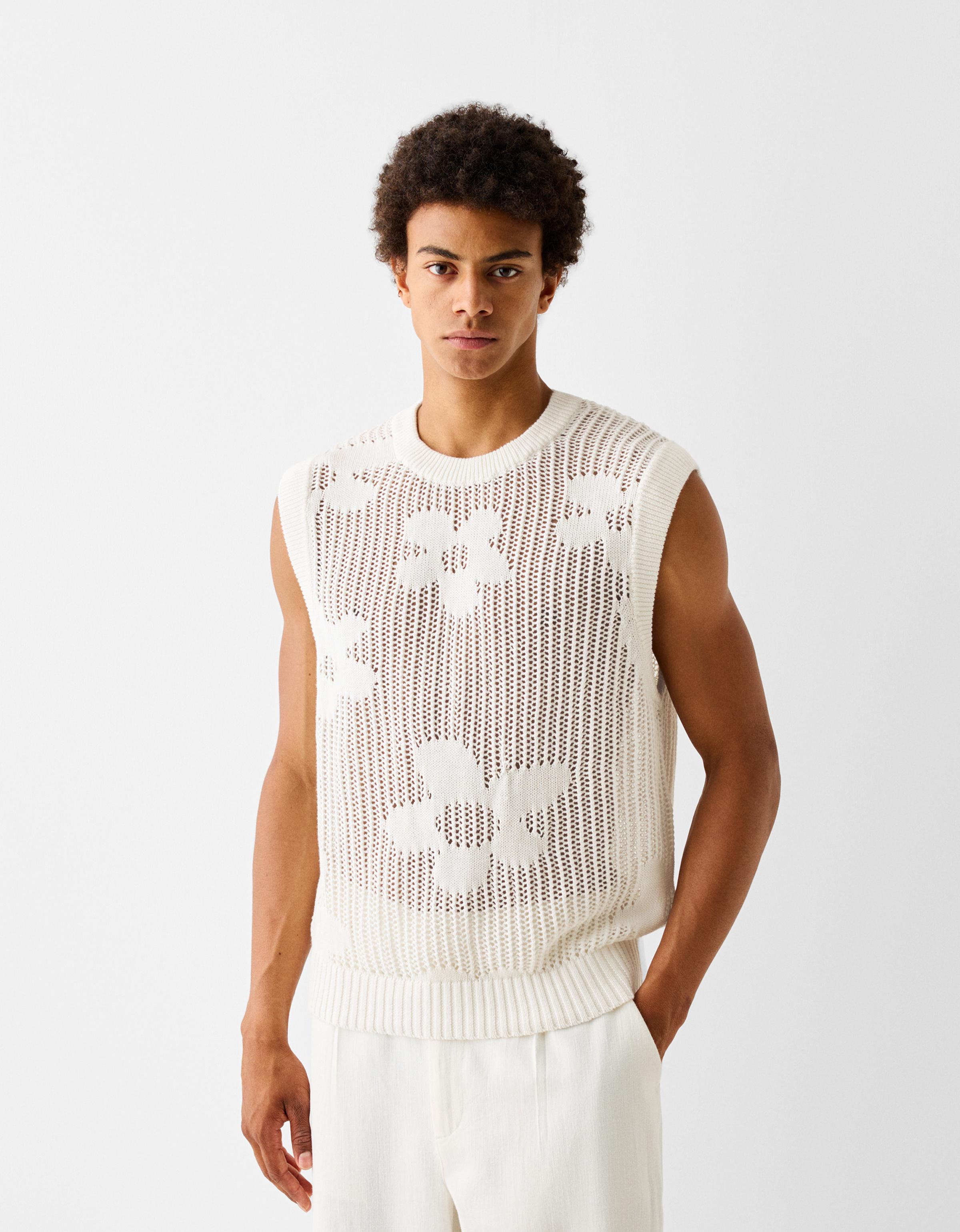 Bershka Weste Mit Strukturmuster Und Lochmuster Herren Xs Weiss