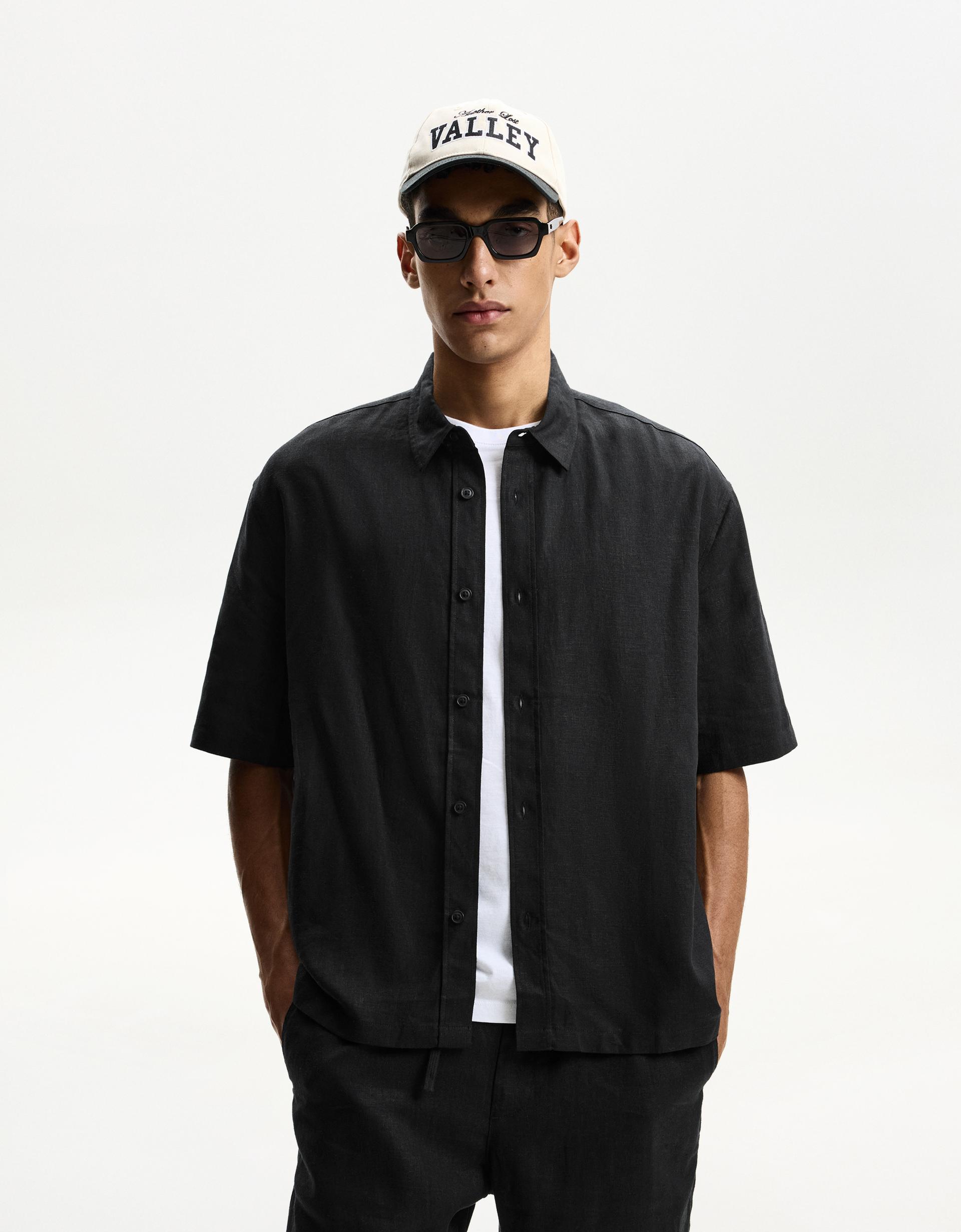 Nara Camicie Lino Uomo Camicia Nera Camicia Lino Uomo