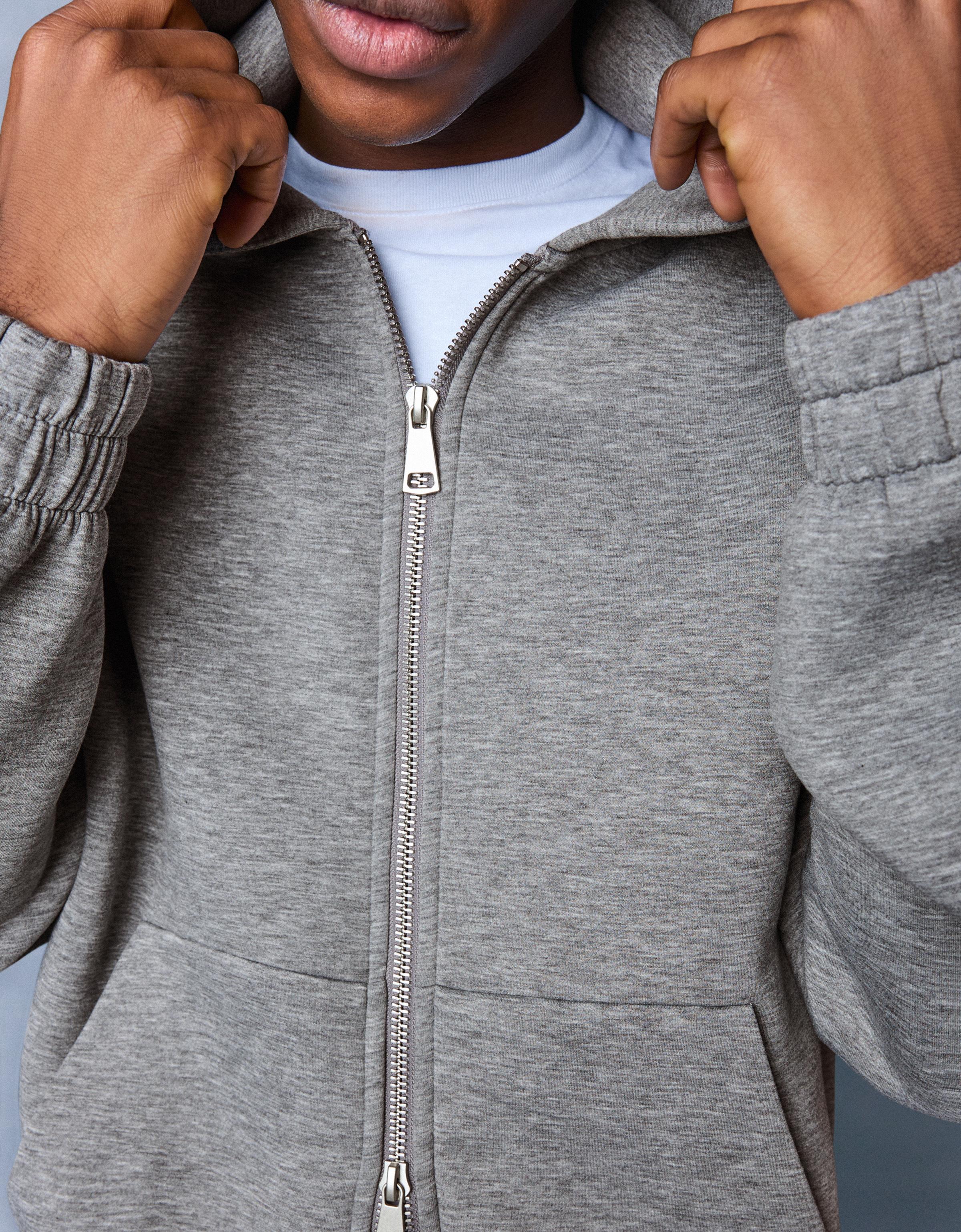 Fermuarlı sentetik kauçuk kumaş kapüşonlu sweatshirt - Görsel 13