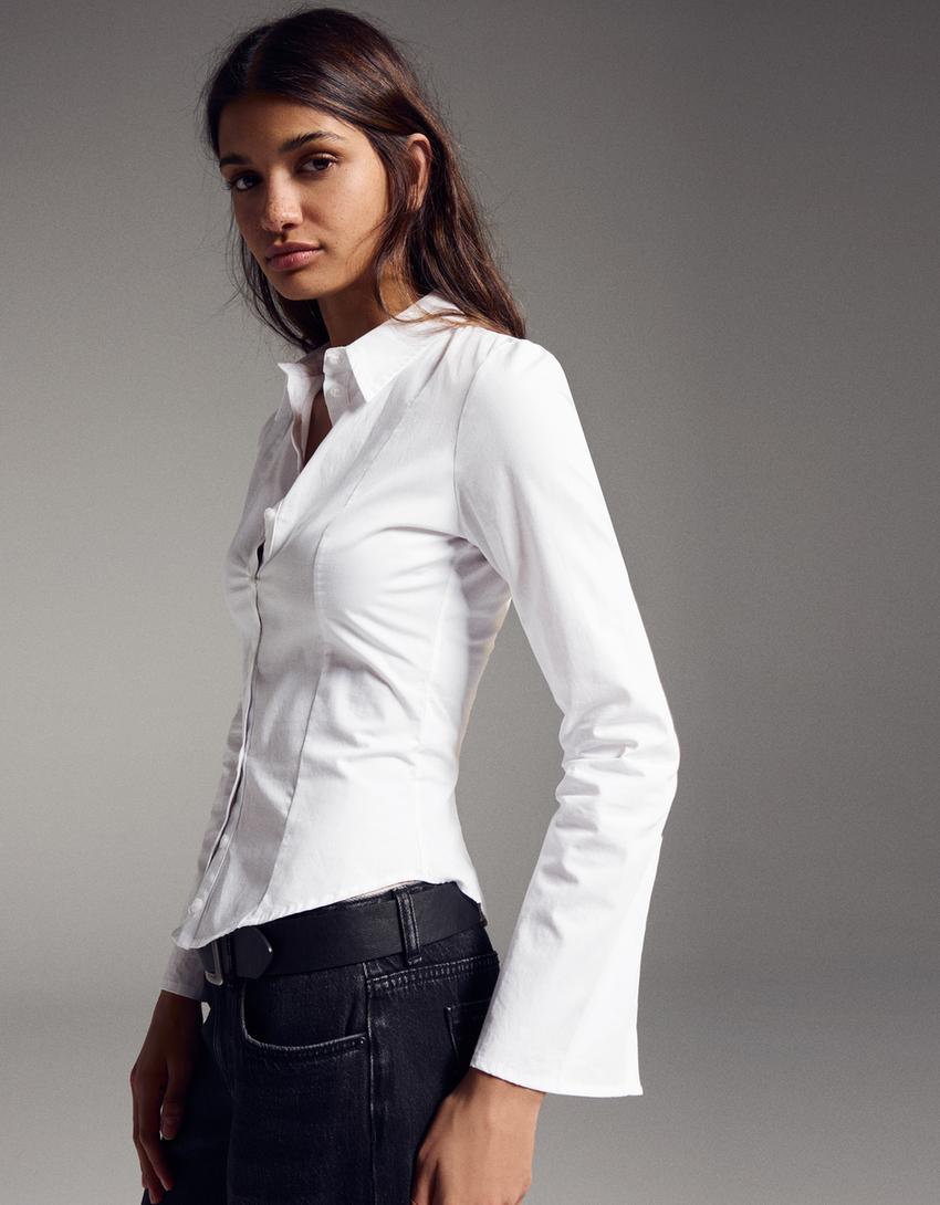 Chemise cintrée manches évasées-Blanc