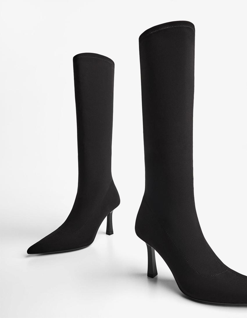 Bottes à talon en tissu-Noir