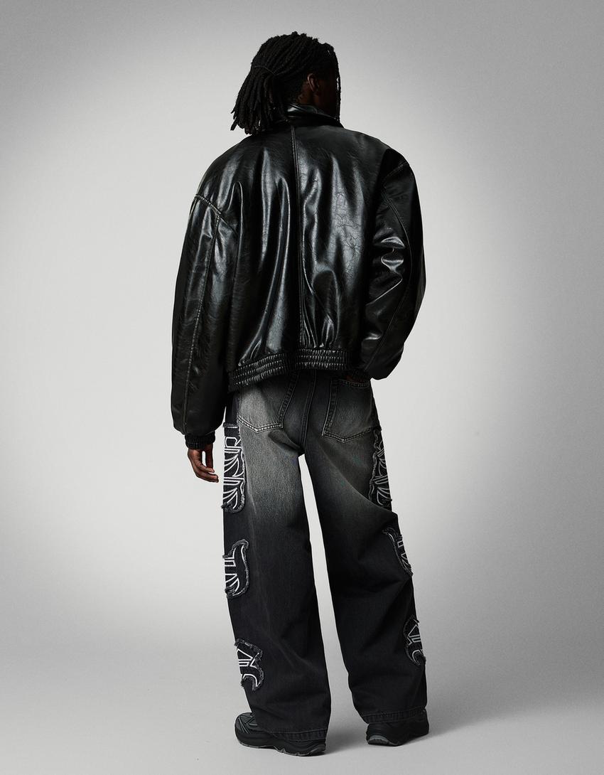 Jeans baggy fit écusson-Noir