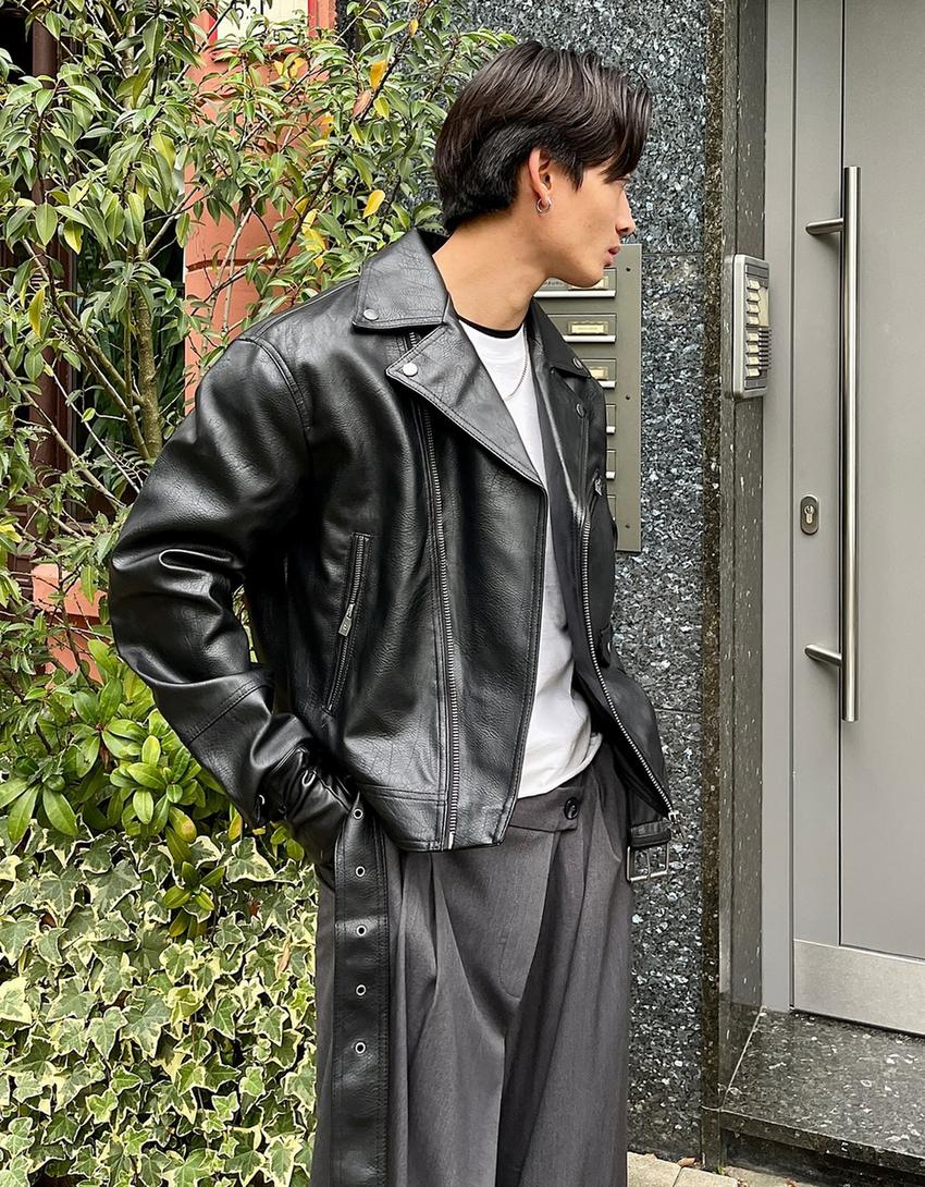 Leather effect jacket-Black