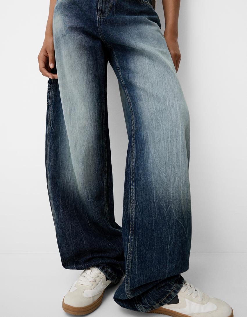 Adjustable balloon fit carpenter jeans-Dark blue