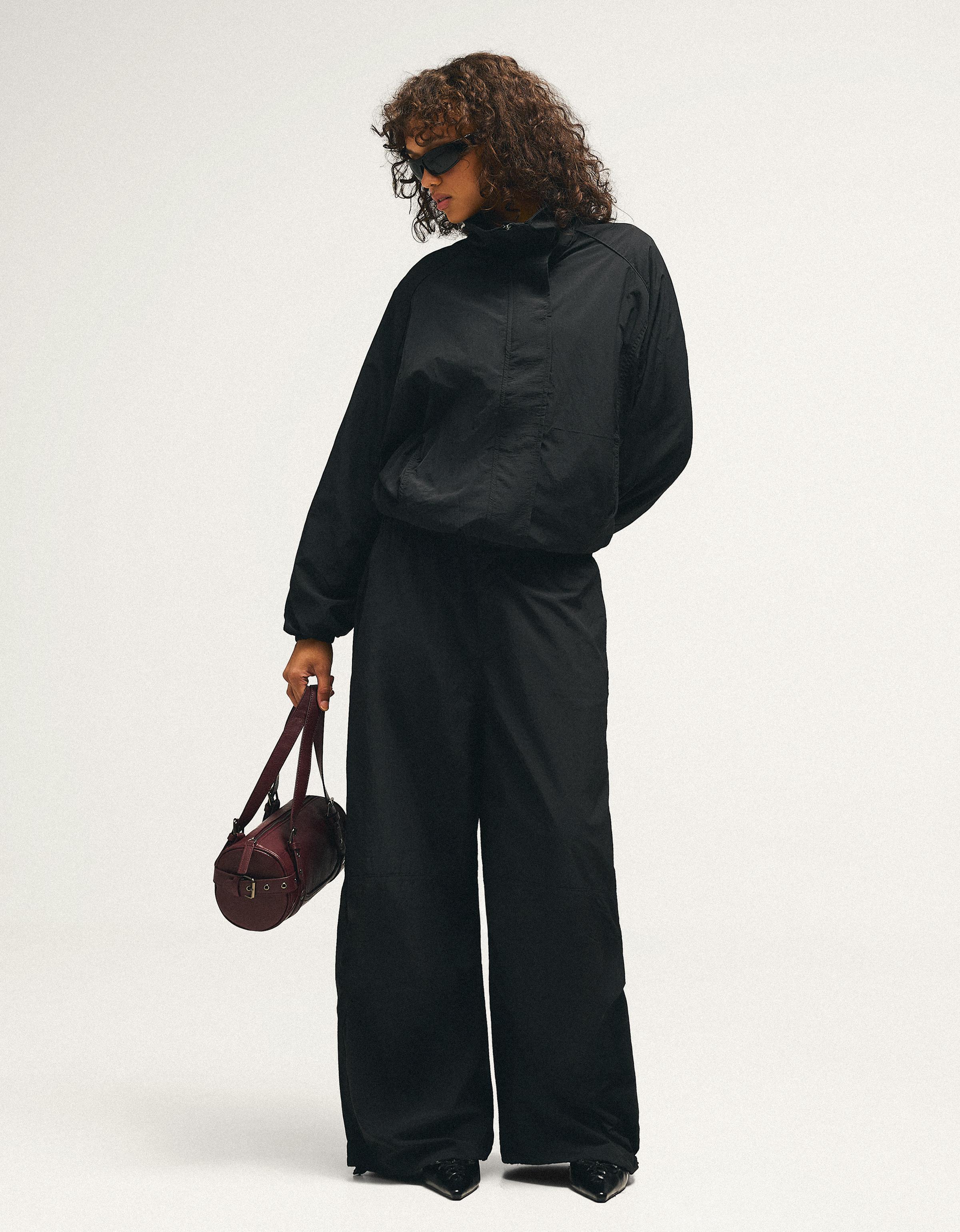 Oversize nylon batwing sleeve jacket — Black