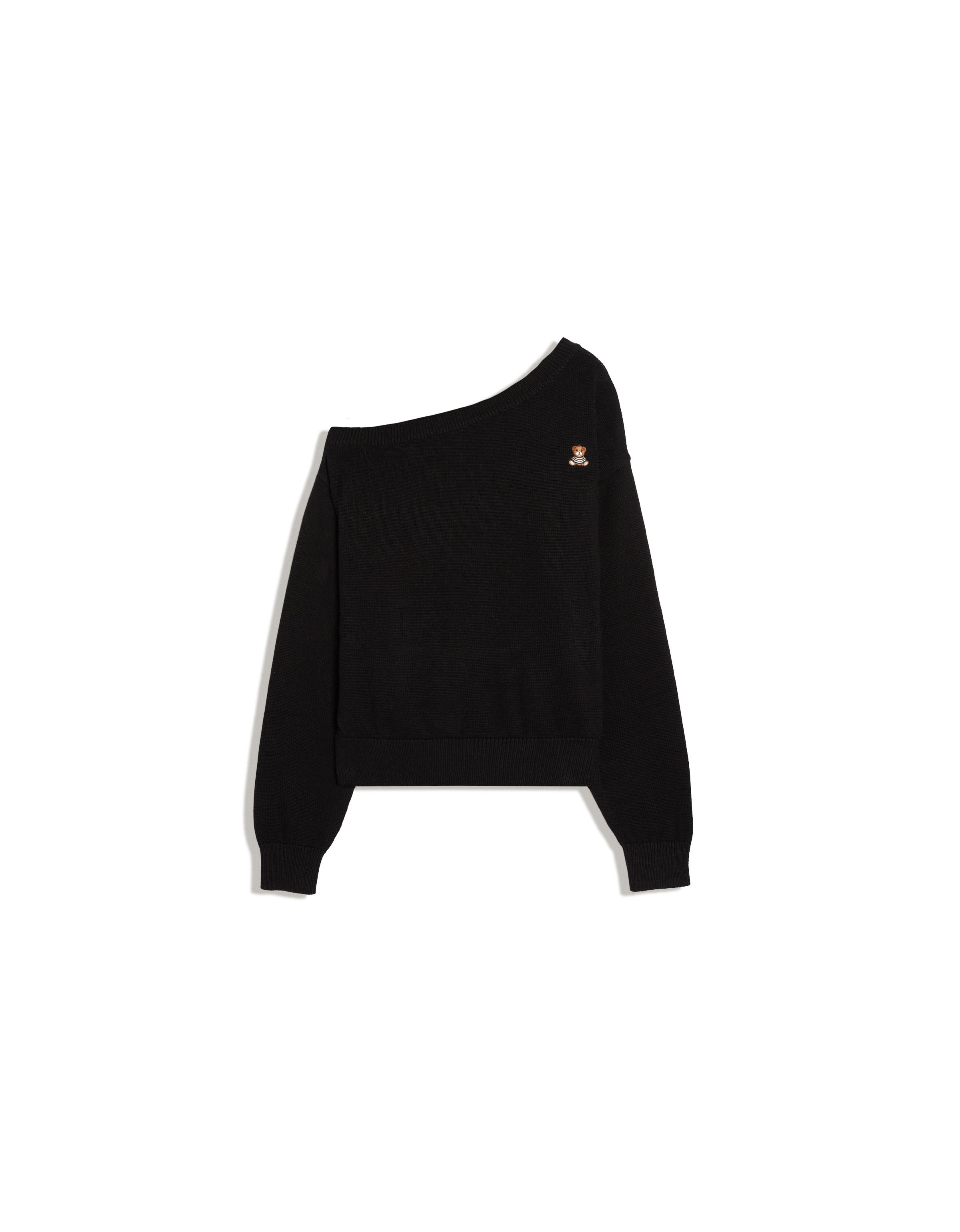 Bear embroidered boat neck jumper — Black