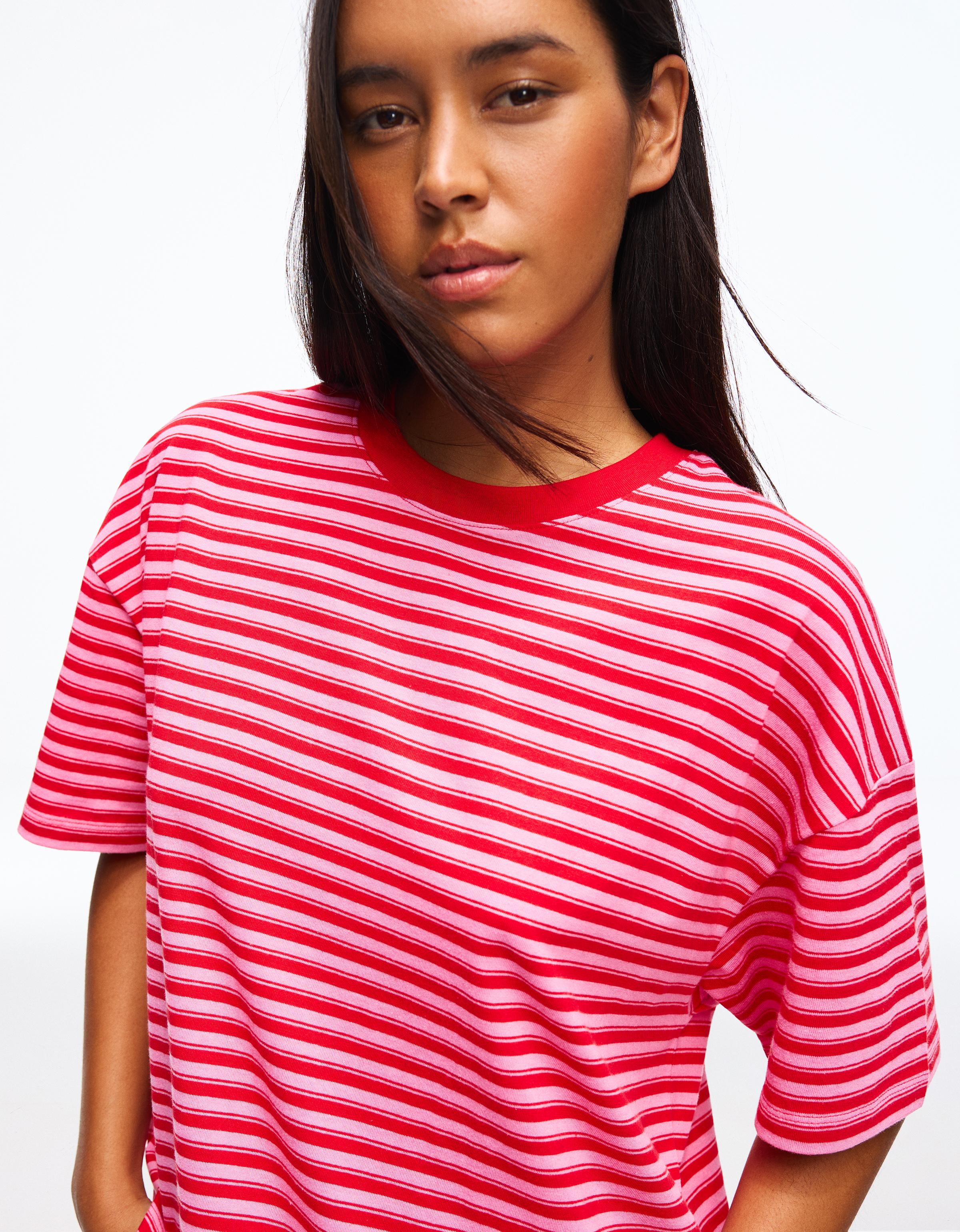 Boxy fit striped T-shirt — Pink