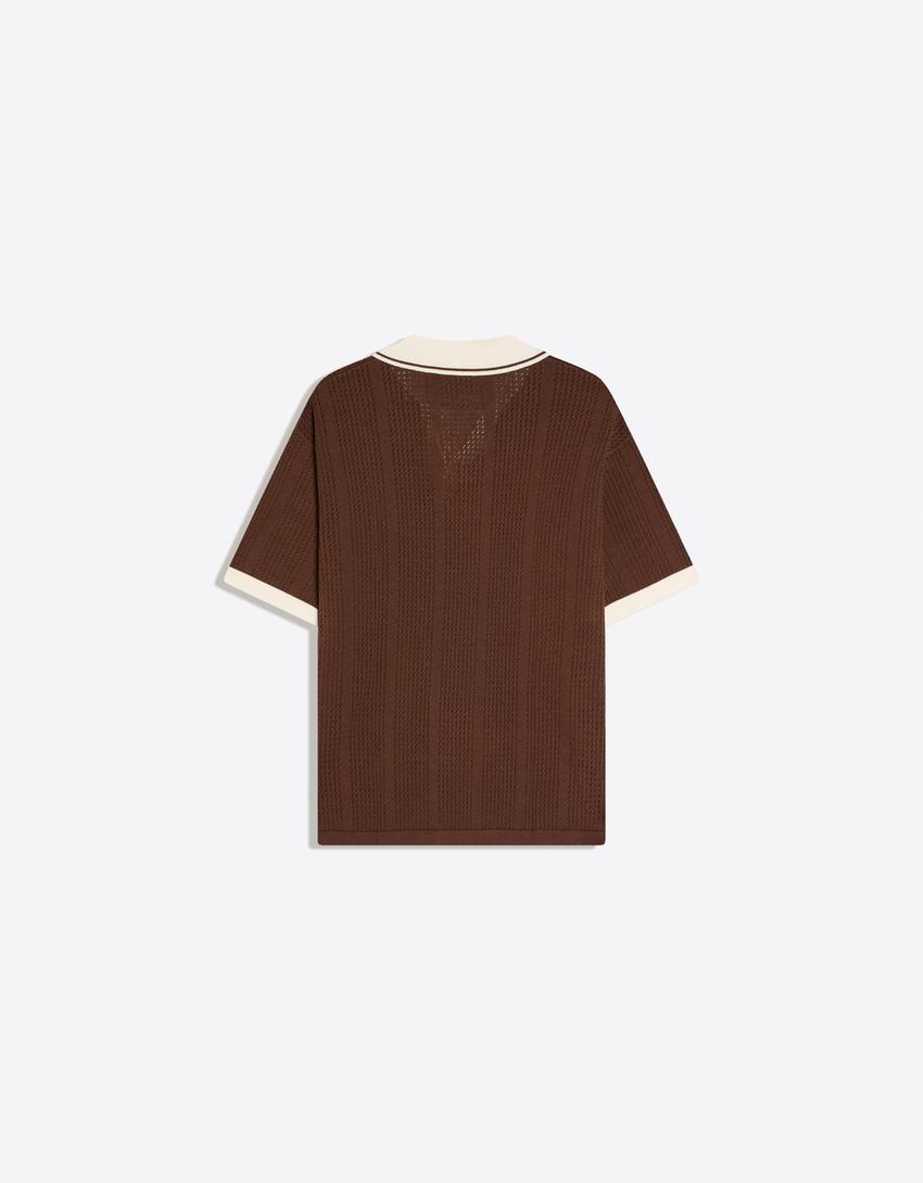 Kısa kollu baskılı polo-Kahverengi