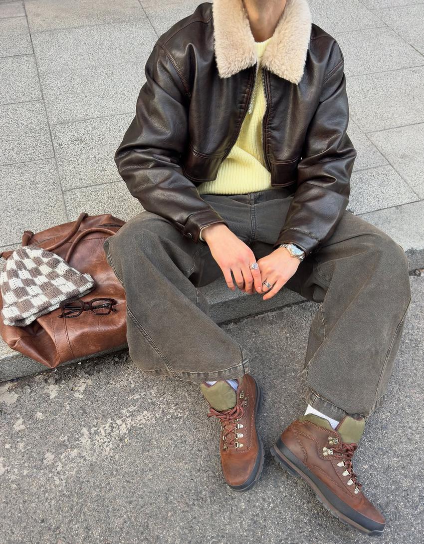 Leather effect jacket-Brown