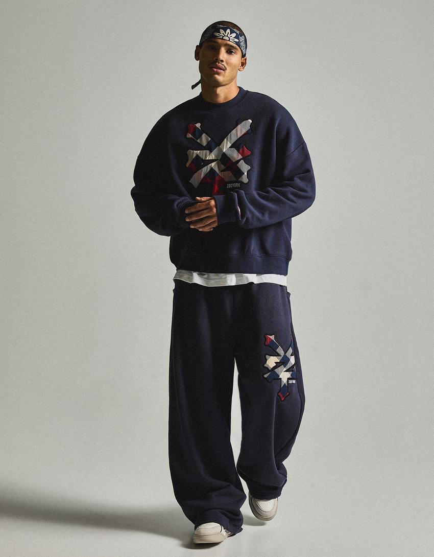Sweatshirt mit Rundausschnitt und ZOO YORK Aufnäher-Dunkelblau