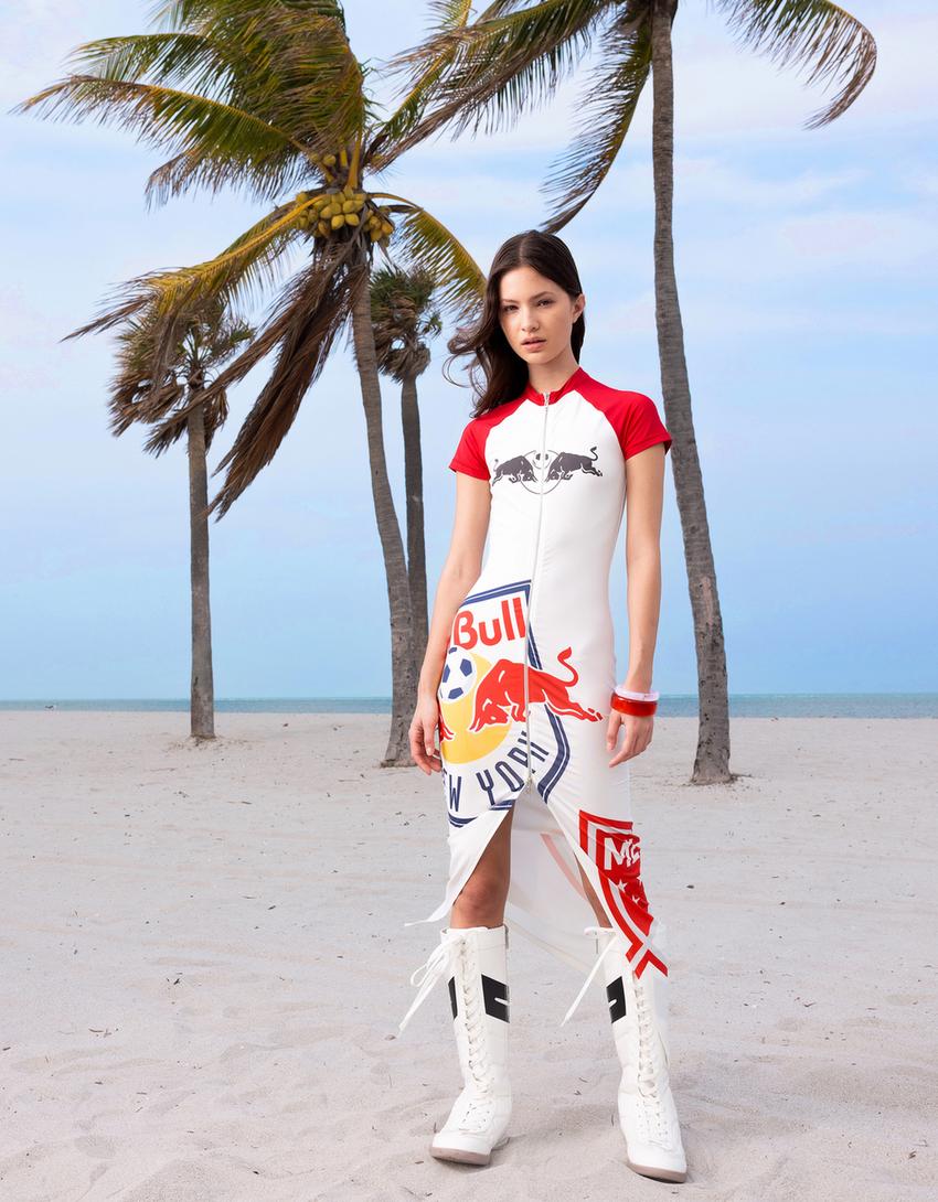 Vestido midi New York Red Bulls com fecho de correr-Gelo-5