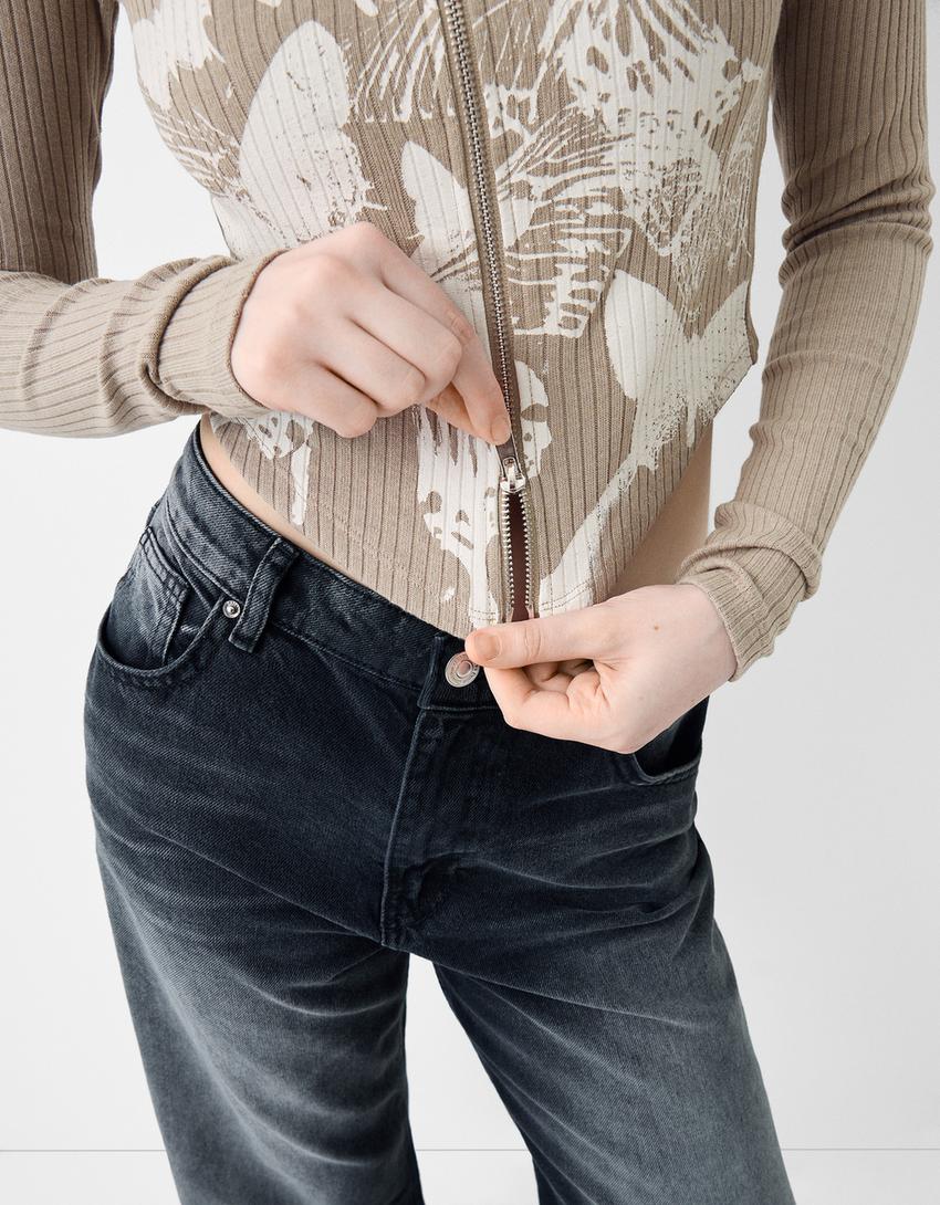 كارديغان بطبعة وسحاب-كاكي-2