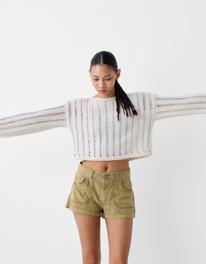 İki düğmeli şort-Yeşil-1