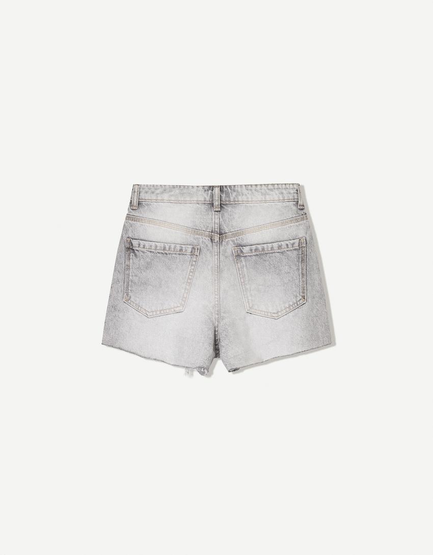 Ripped denim shorts-Grey
