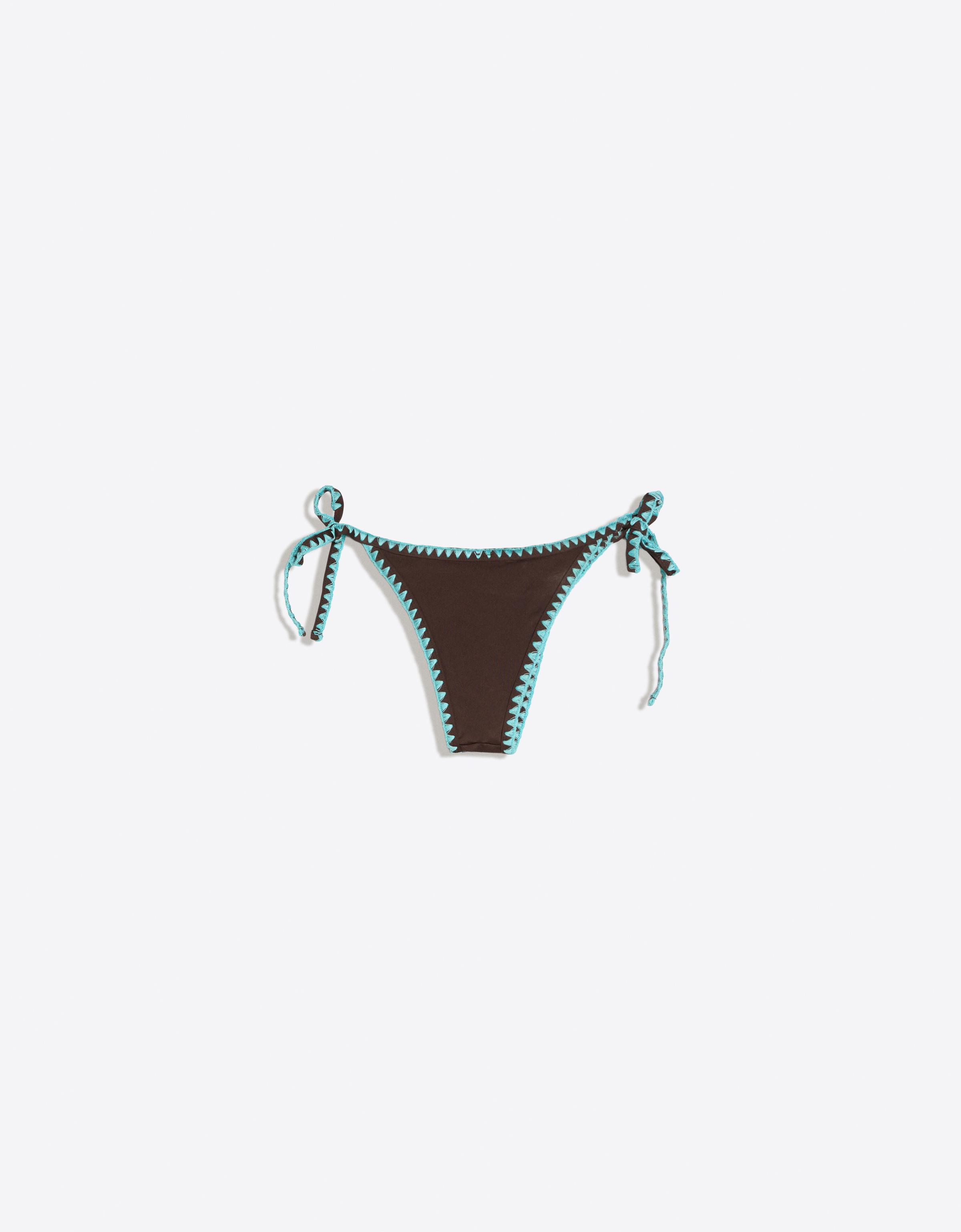 Contrast topstitch bikini bottoms — Brown