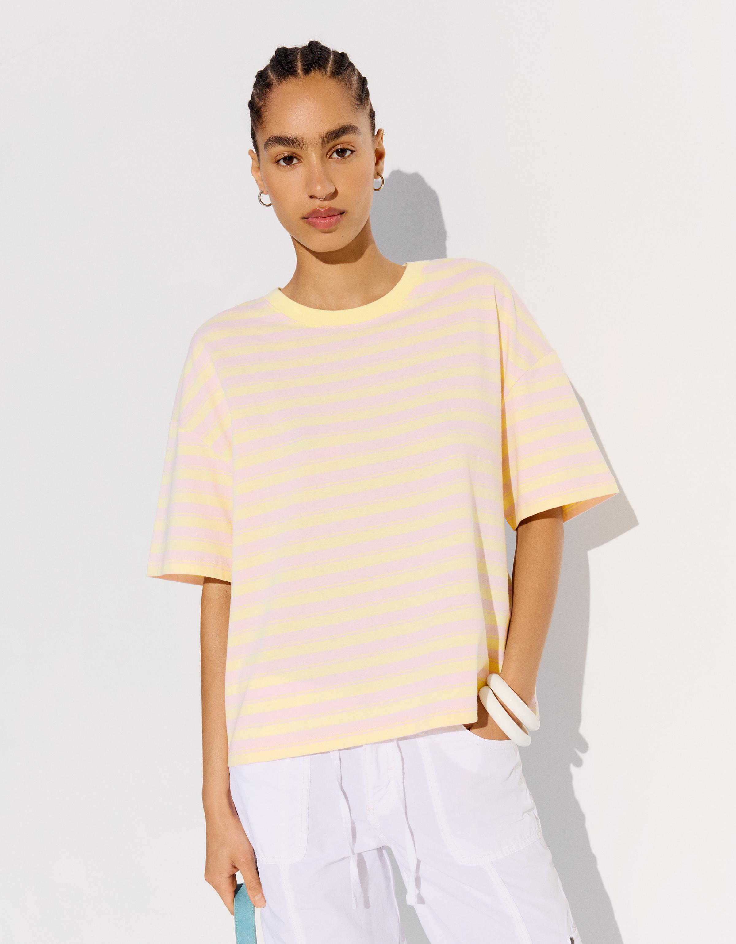 Boxy fit striped T-shirt — Yellow