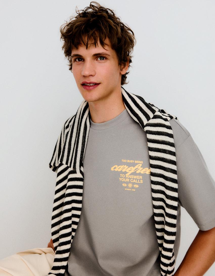 Boxy fit print T-shirt-Grey